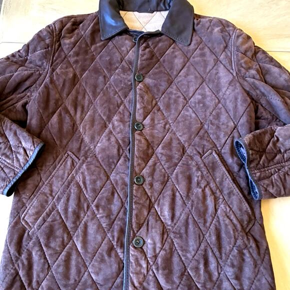 VTG 90s Quilted Brown Leather Wool Jacket Italian Designer Gimo’s Chore Coat L - Picture 14 of 16